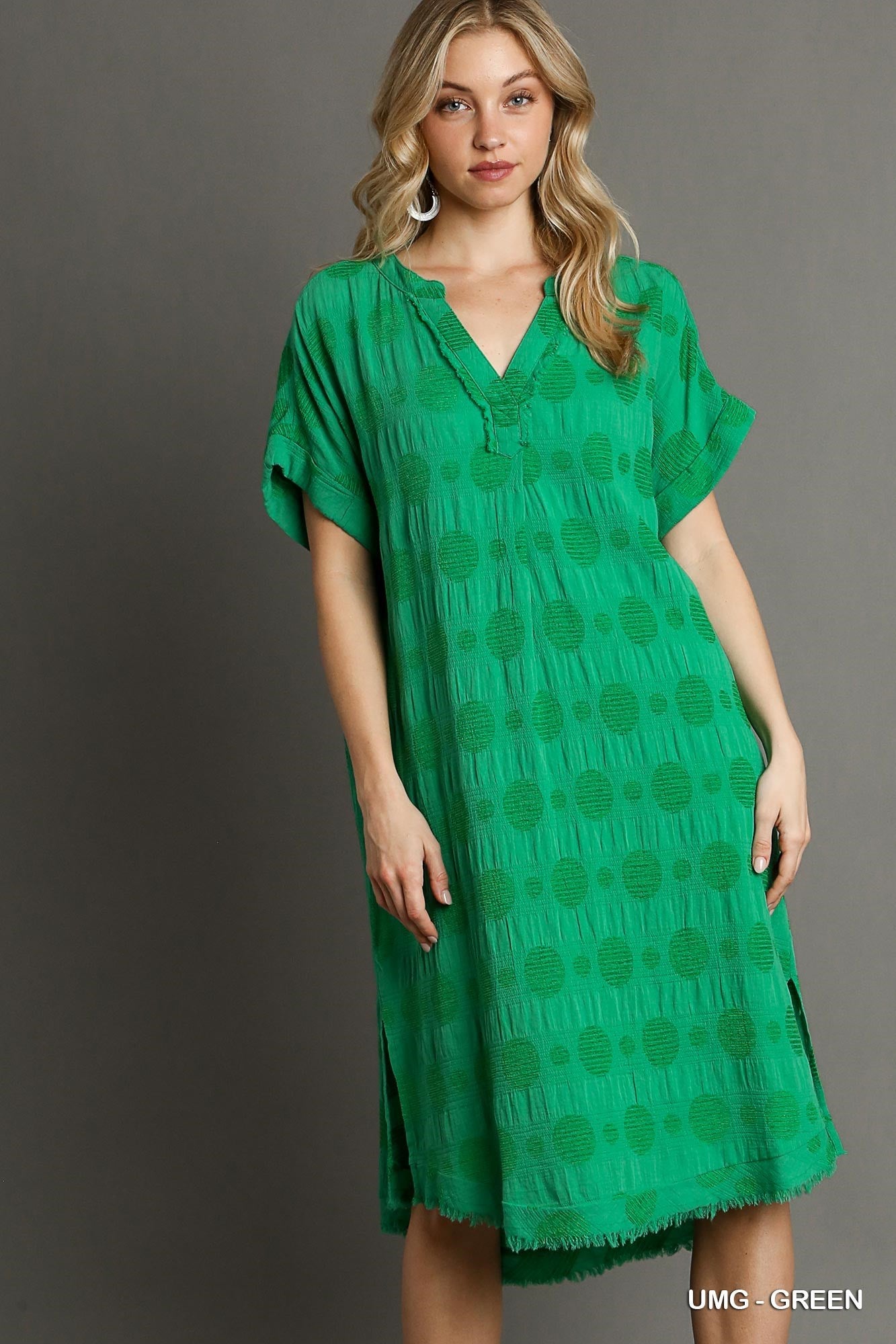Swiss Dot Textured Dress - Green
