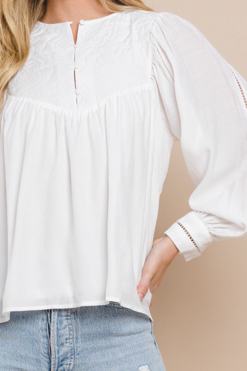 Woven top with lace trim - white