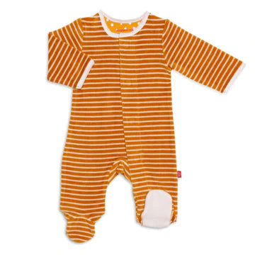 Goldenrod pinstripe velour magnet footie by Magnetic Me